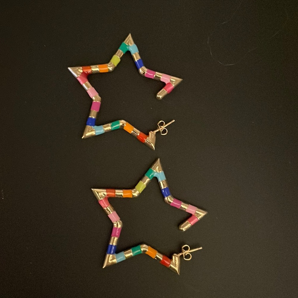Colorful Rainbow and Gold Star Earrings